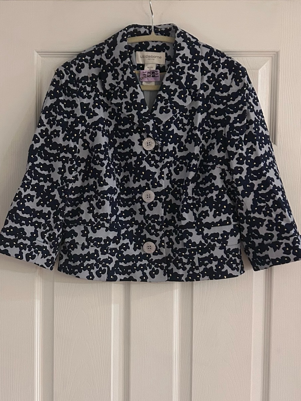 Liz Claiborne Blazer Size 12 Petite Blue Floral Cropped